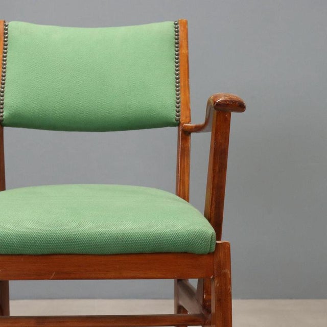 Mid 20th Century Vintage Armchair in Green Fabric, 1950s For Sale - Image 5 of 11