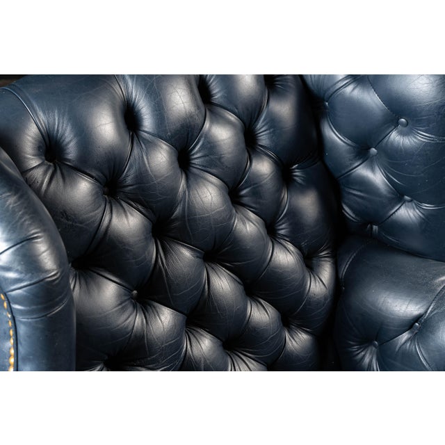 Navy Blue Vintage Tufted Leather Chesterfield Armchair in Blue For Sale - Image 8 of 15