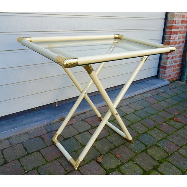 Ivory Vintage Lacquered Metal Butler Folding Table, 1970s For Sale - Image 8 of 8