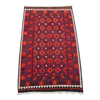 Vintage Afghan Flat Weave Kilim Rug, 5x8 Ft, Handmade Tribal Turkmen Wool Rug, Area Carpet For Sale