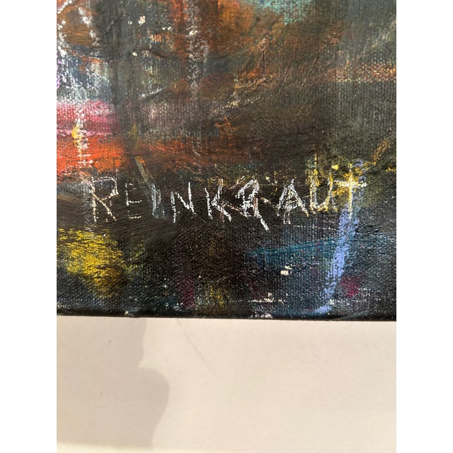 Up We Go is a whimsical, colorful layered mixed media piece. Its vibrant colors contrast with a black background. It is as...