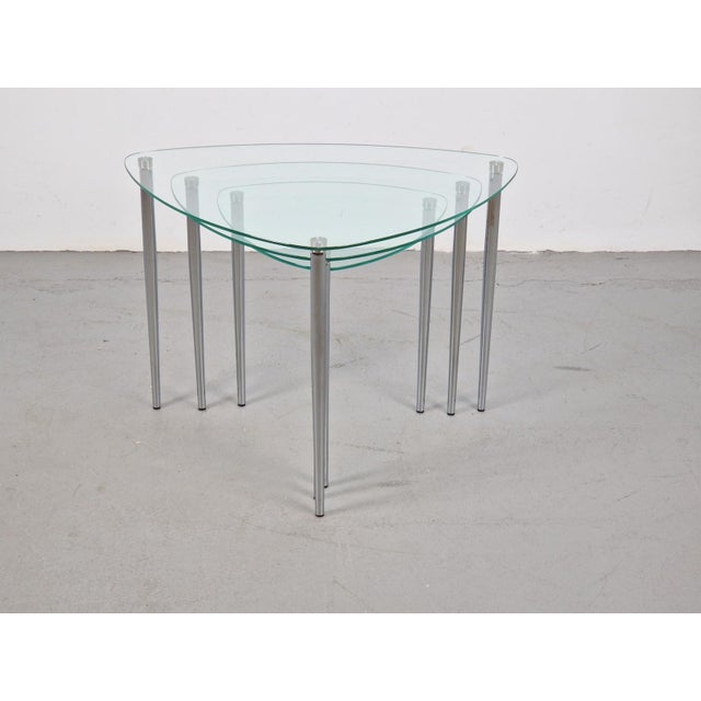 Triangular Nesting Tables in Glass and Metal, 1970s, Set of 3 For Sale - Image 6 of 13