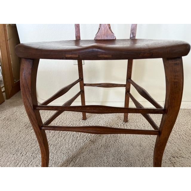 Antique Oak Side Chair W/ Sculpted "Saddle Seat" . Circa 1900 - 1915 For Sale - Image 4 of 5
