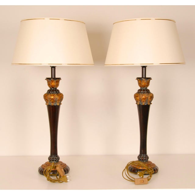 French Vintage Table Lamps – Pair – Brown & Gold Baroque Style – 1980s Add timeless French elegance to your interior with...