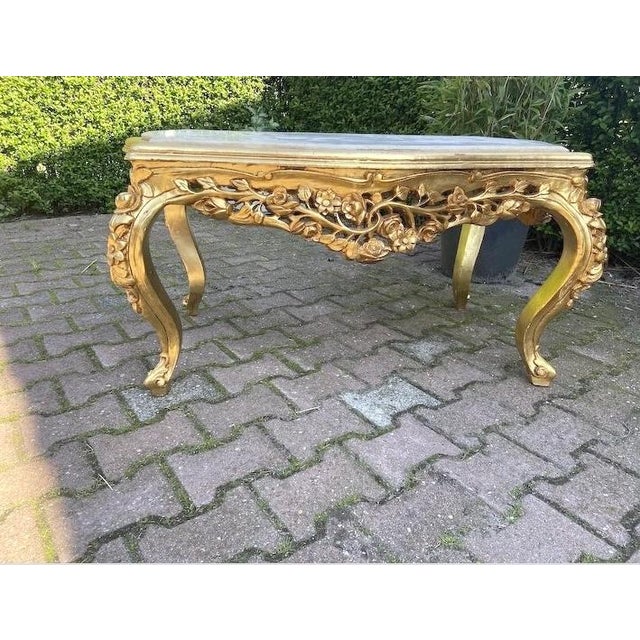 1980s 1980s Artisan Louis XVI Gold Beech Marble Coffee Table For Sale - Image 5 of 11