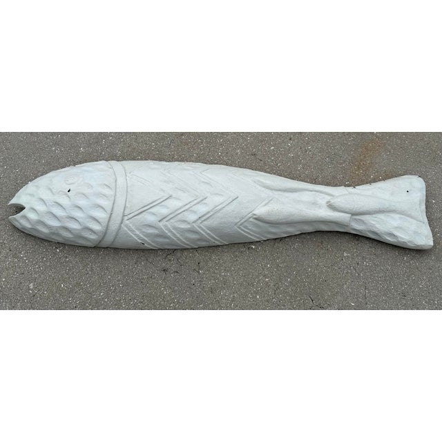 Contemporary Vintage Hand-Carved Coastal Folk Art Fish Wall Sculpture For Sale - Image 3 of 12