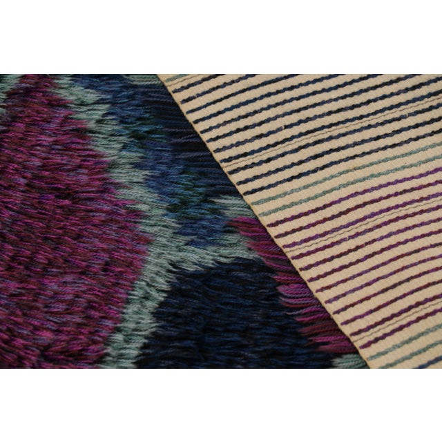 Purple Vintage Swedish Rya Rug, Bold Scandinavian Medallions in Navy Blue - Rug & Kilim For Sale - Image 8 of 8