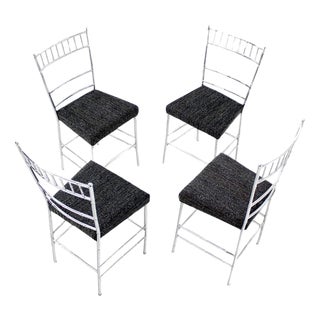 Set of Four Mid-Century Modern Faux Bamboo Chrome Designer Dining Chairs MINT! For Sale