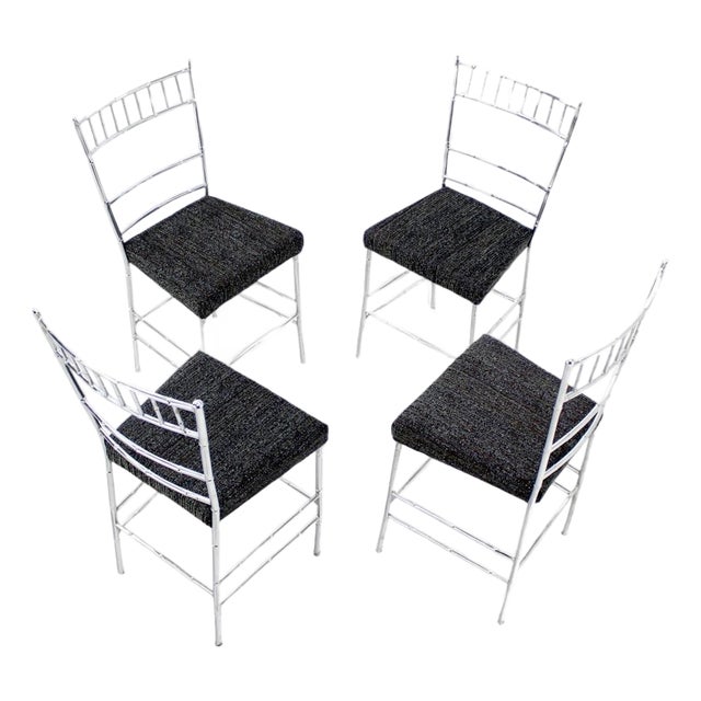 Set of Four Mid-Century Modern Faux Bamboo Chrome Designer Dining Chairs MINT! For Sale