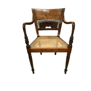 Mid 20th Century Bloomingdales British Colonial Satinwood & Hand-Caned Armchair For Sale