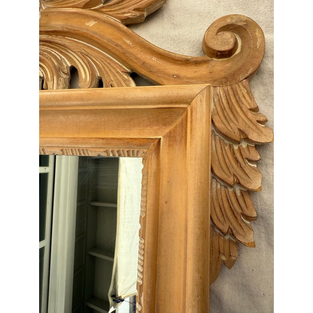 Late 20th Century 1980's Italian Decorative Crafts Carved Natural Wood Shell Crest Wall Mirror For Sale - Image 5 of 12