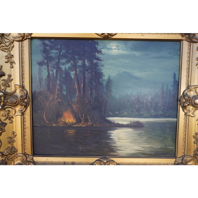 Early 20th Century Early 20th Century River Bend Campfire, Oil on Canvas by J. Dupal For Sale - Image 5 of 8