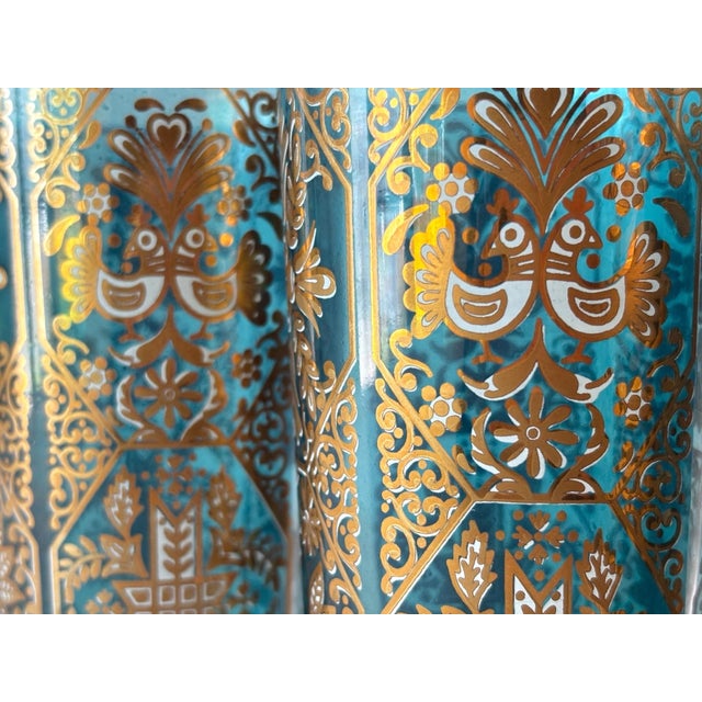 1960s Mid 20th Century Scandinavian Teal and Gold Glass Tumblers, Set of 8 For Sale - Image 5 of 6