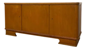Vintage Mid-Century Modern Wood Sideboard Credenza With Locking Doors and Interior Storage