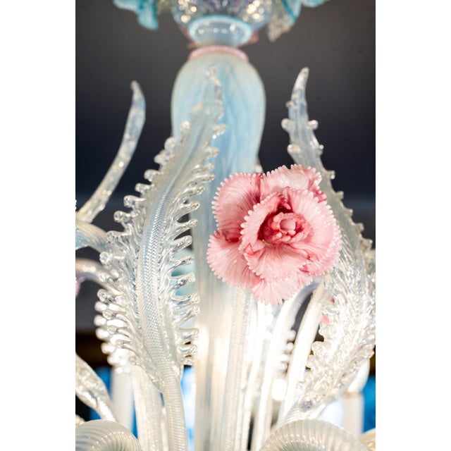 1970s 1977 Vetreria Artistica Stefano Murano 36” Pastel Opalescent Floral Chandelier For Sale - Image 5 of 17
