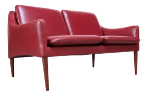 Danish Modern Cranberry Leather Settee by Hans Olsen