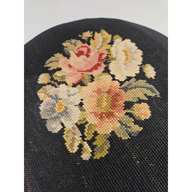 Black Round Needlepoint Victorian Footstool For Sale - Image 8 of 12