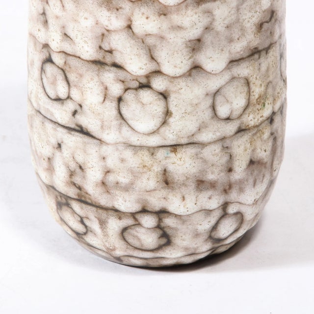 Mid-Century Modernist White and Earth Toned Ceramic Vase With Spotted Banding For Sale - Image 9 of 13