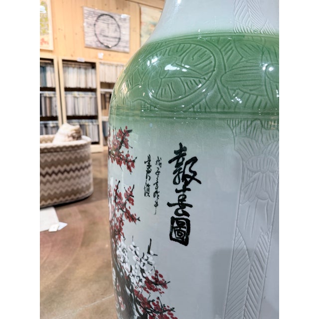 Pair of Vintage Chinese Celadon Porcelain Floor Vases For Sale - Image 9 of 11