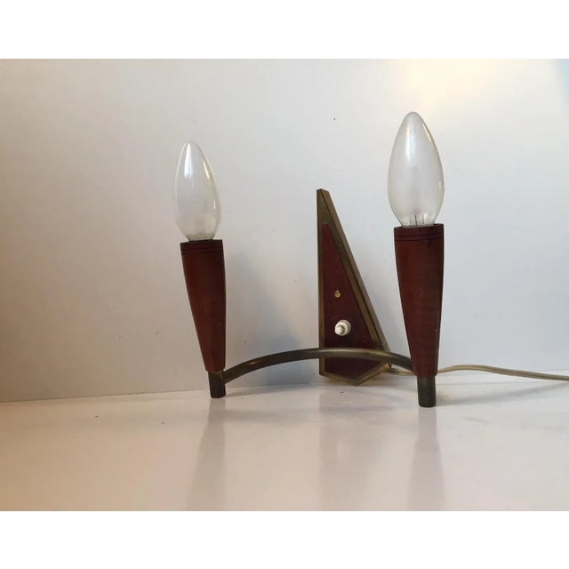 Metal Mid-Century Danish Teak & Brass Double Sconce, 1950s For Sale - Image 7 of 7