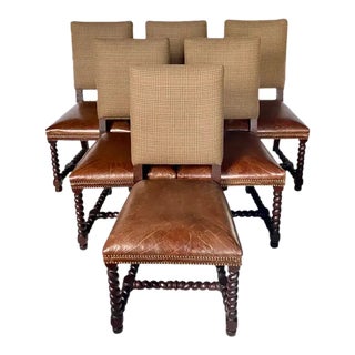Ralph Lauren Barley Twist Leather Dining Side Chairs, Set of 6 For Sale
