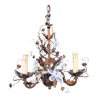 Vintage Maison Baguès Style Bronze & Crystal Flower Chandelier For Sale