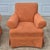 Baker Furniture Company Vintage Square Back Rust Orange Upholstered Skirted Roll Arm Lounge Chairs - A Pair For Sale - Image 4 of 17