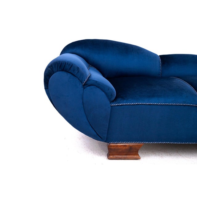 Blue Mid-Century Art Deco Style Blue Chaise Longue, Western Europe, 1950s For Sale - Image 8 of 12