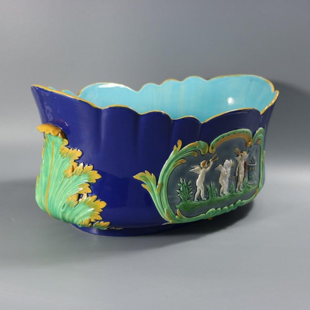 Minton Majolica Cupids Oval Jardiniere For Sale - Image 4 of 16
