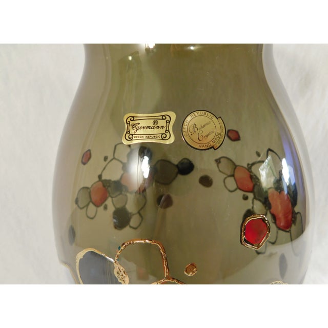 Glass Large Mid Century 16" Egermann Czech Republic Bohemia Crystal 24k Gold Trim Vase For Sale - Image 7 of 13