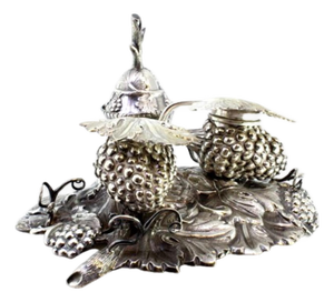 Silver Inkwell with Reliefs of Bunches of Grapes and Vines