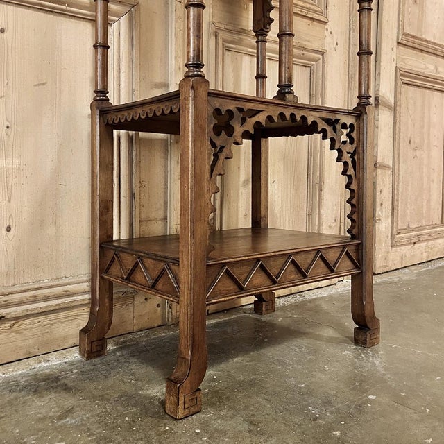 Chestnut 19th Century French Walnut Gothic Pedestal ~ Etagere End Table For Sale - Image 8 of 15