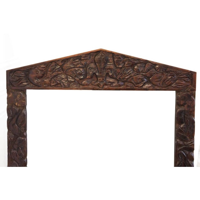 Large Brown Hand-Carved Wooden Mirror with Organic Motif For Sale - Image 3 of 6