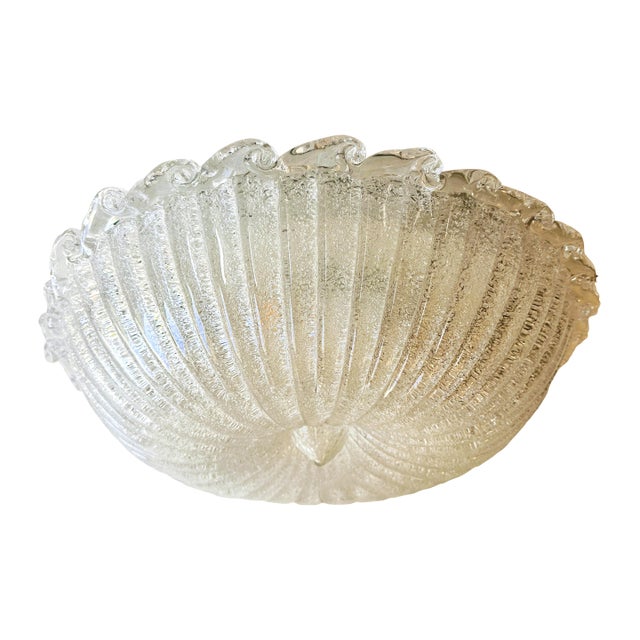 Traditional Italian White Graniglia" Budino"Murano Glass Flush Mount in 70' Style For Sale