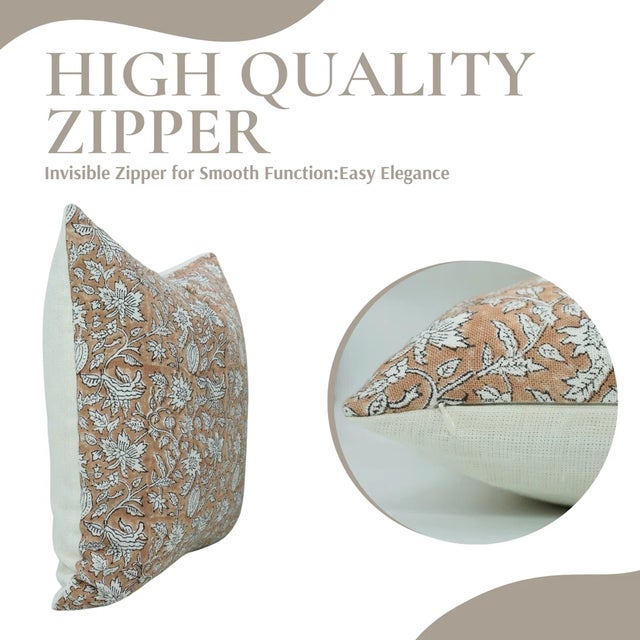 Fabdivine Artistic Block Print Pillow Cover 20x20 Inch Off-White Linen-Manikarnika For Sale - Image 4 of 5