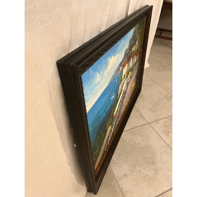 Mid 20th Century Signed Original Oil Painting 29.5"x41" Mediterranean Coast For Sale In Tampa - Image 6 of 9