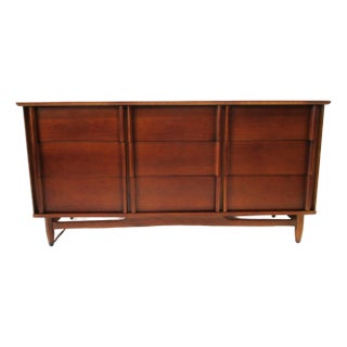 Mid Century Walnut Nine Drawer Dresser Chest by Dixie For Sale
