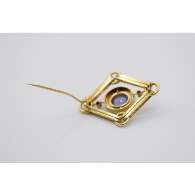 Mid 20th Century Sapphire, Diamond, and Enamel Brooch For Sale - Image 4 of 5