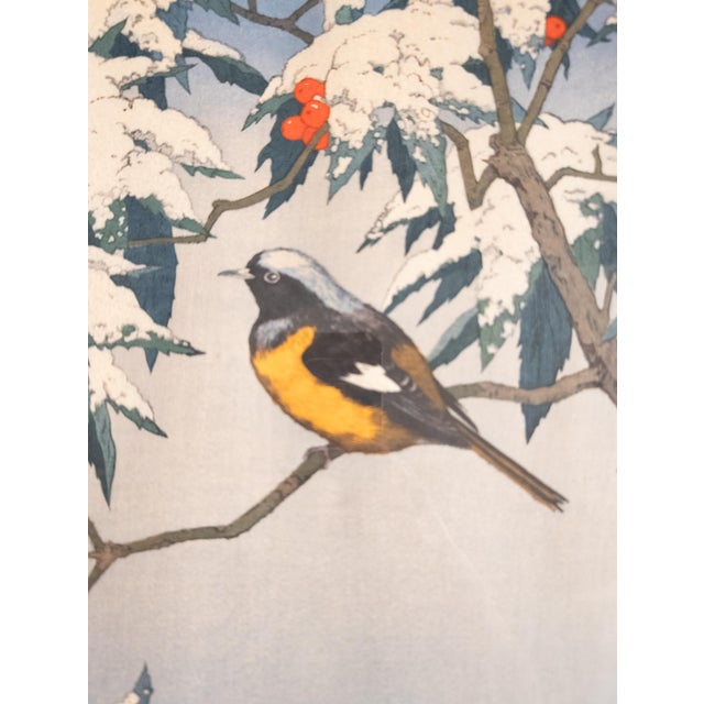 1970's Japanese Ukiyo-E Woodblock Print of Bird in Snow by Toshi Yoshida For Sale - Image 12 of 17