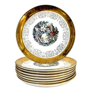 Mid 20th Century 22 Carat Crest-O-Gold Dinner Plates by Sabin - Set of 8 For Sale