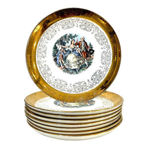 Mid 20th Century 22 Carat Crest-O-Gold Dinner Plates by Sabin - Set of 8