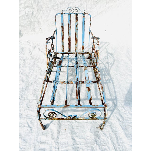 30's Wrought Iron Art Nouveau Style Chaise Fully Extended For Sale - Image 4 of 9