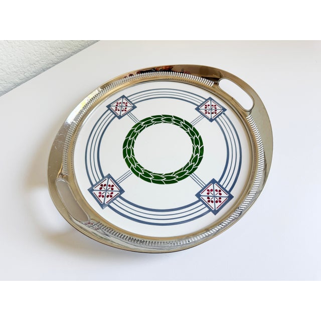 Metal Secessionist Porcelain & Nickel Serving Tray, Early 1900s For Sale - Image 7 of 13
