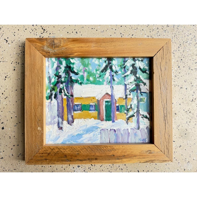 Contemporary Tahoe Cabin Snowscape Original Oil Painting For Sale - Image 13 of 14