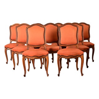 French Vintage Set of Nine Louis XV Style Dining Chairs For Sale