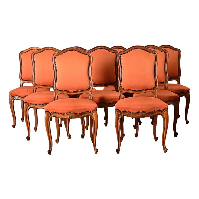 French Vintage Set of Nine Louis XV Style Dining Chairs For Sale