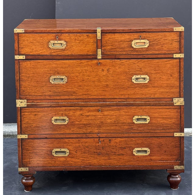 19th Century British Military Officer's Campaign Chest or Dresser of Brass-Bound Teak For Sale - Image 5 of 11