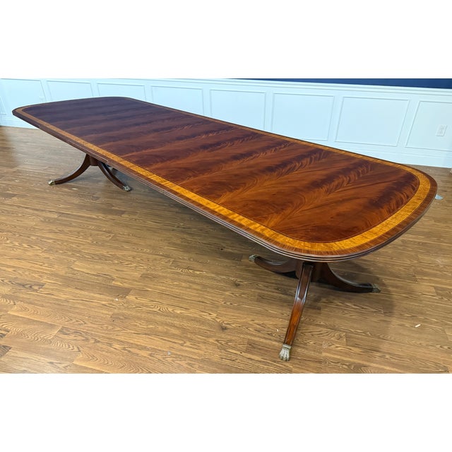 Traditional Multi-Banded Georgian Style Mahogany Dining Table by Leighton Hall - Showroom Sample For Sale - Image 16 of 16