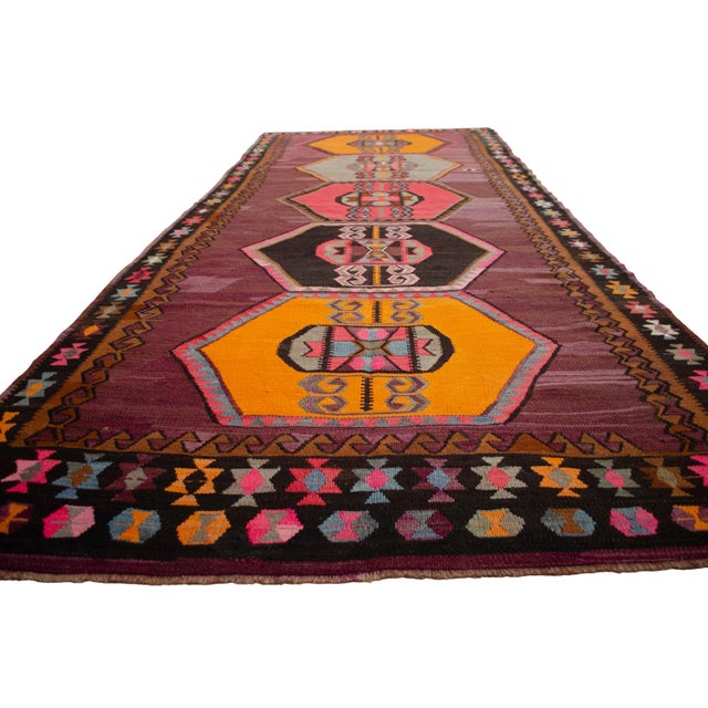 1970s Handwoven Turkish Kilim Anatolian Flat Weave Purple Rug For Sale - Image 5 of 16
