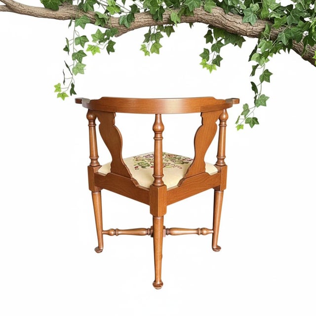Wood Virginia Craftsmen Corner Chair-Handstitched Crewel Seat-Colonial Style-Cottage For Sale - Image 7 of 11
